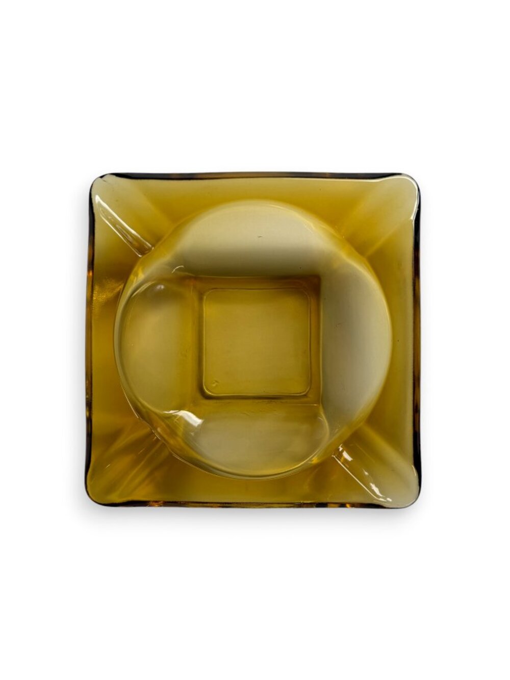 Vintage Amber Square Glass Ashtray Mid Century Modern Minimalist Decor 6"x6"